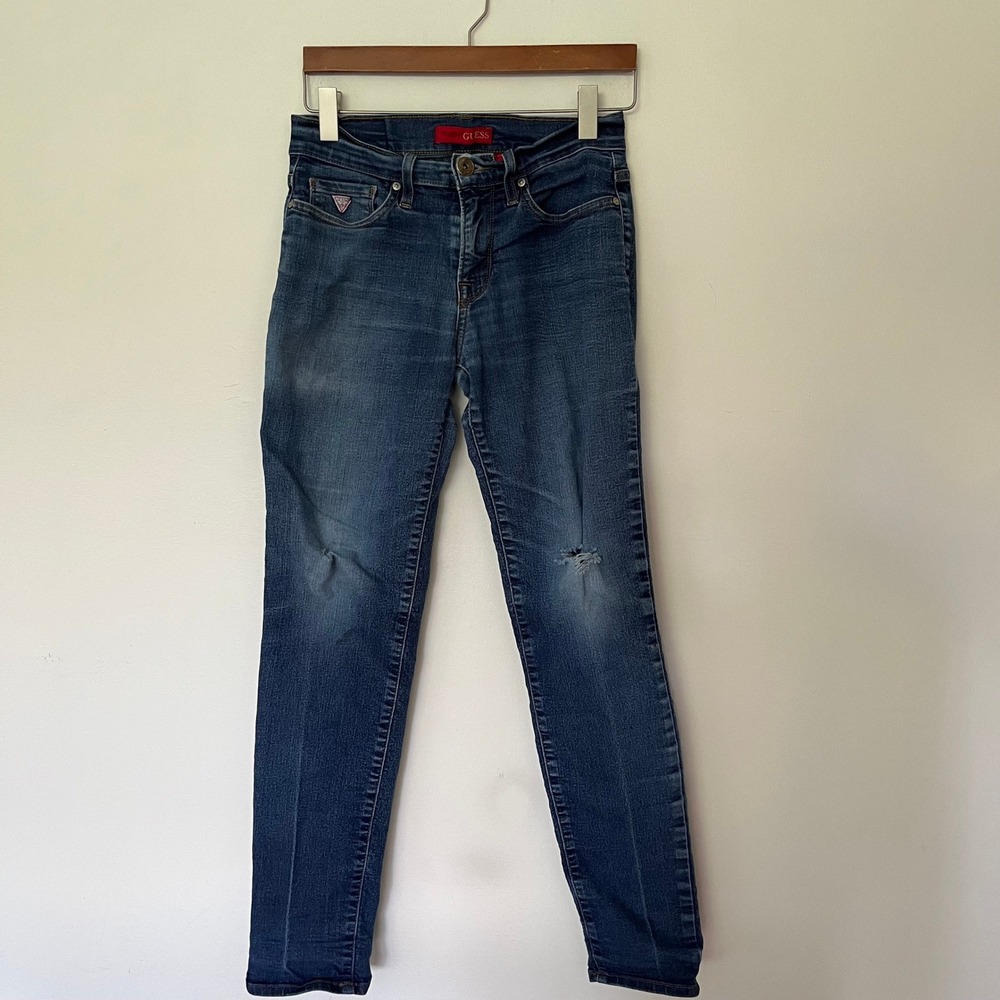Guess Brit Rocker Slim Tapered Jeans Medium Wash Distressed Denim Mens 30x32
